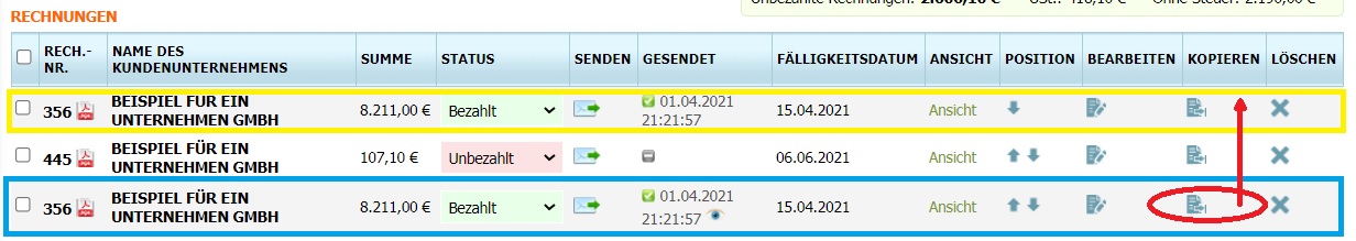 wie Sie eine Rechnung kopieren