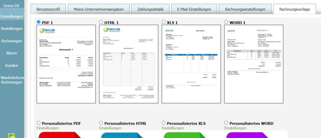 Benutzerprofil - Rechnungsvorlage