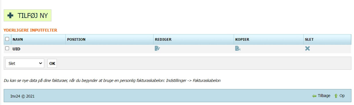 Yderligere inputfelter Yderligere inputfelter