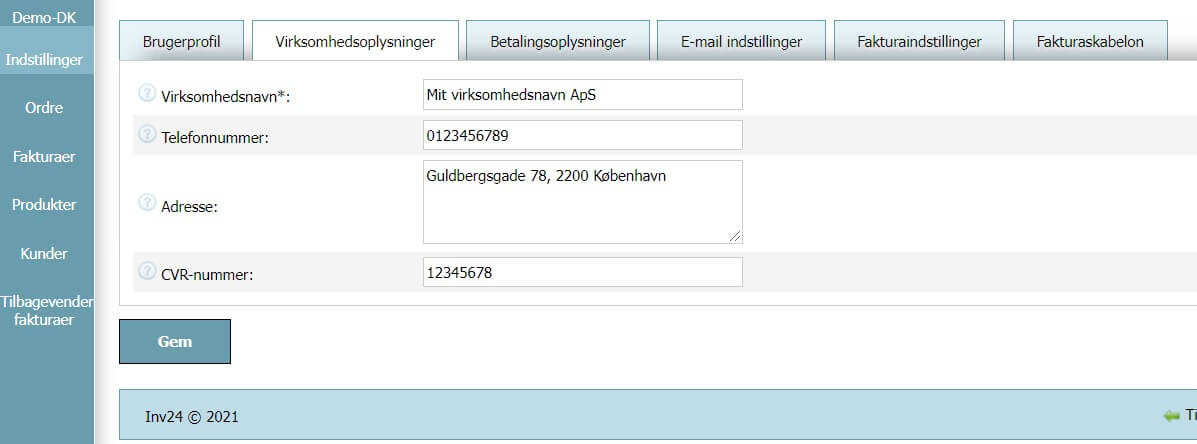 Brugerprofil - Virksomhedsoplysninger Brugerprofil - Virksomhedsoplysninger