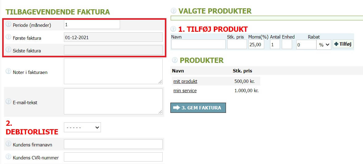 Sådan opretter du tilbagevendende fakturaer