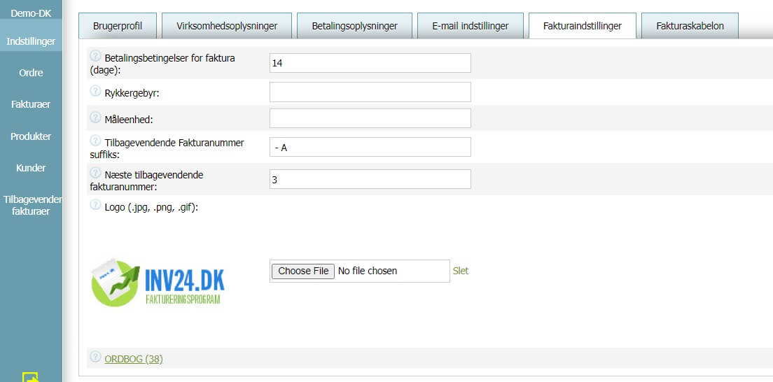 Fakturaindstillinger
