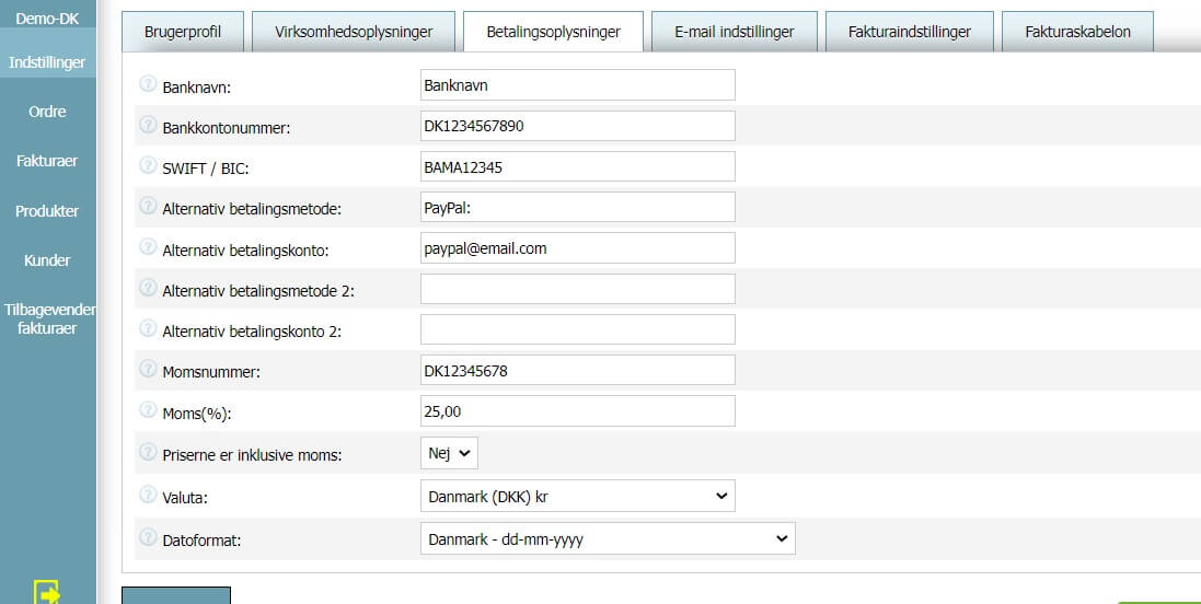 Brugerprofil - Betalingsoplysninger Brugerprofil - Betalingsoplysninger
