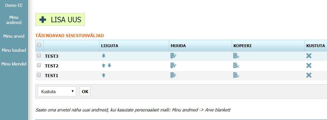 Täiendavad sisestusväljad