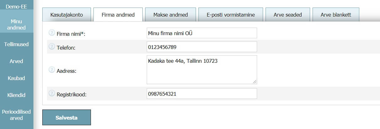 Kasutajakonto - Firma andmed Kasutajakonto - Firma andmed