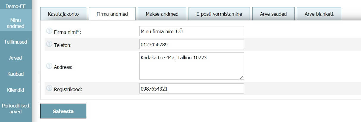 Kasutajakonto - Firma andmed