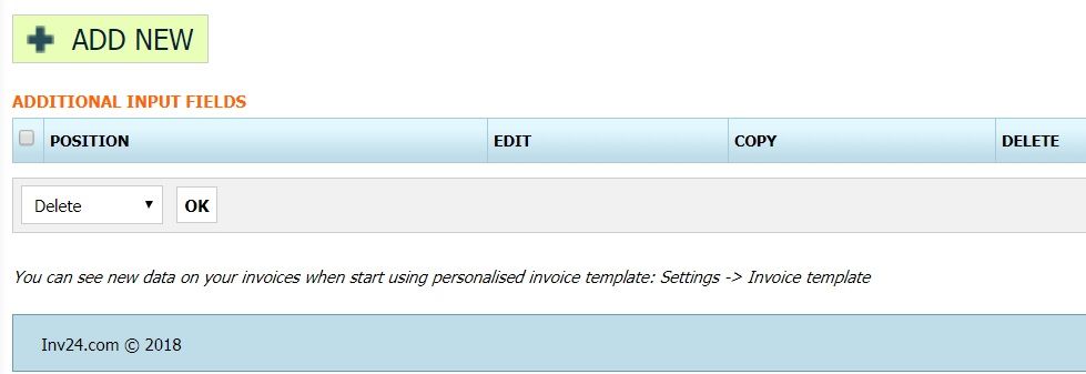 Additional input fields Additional input fields