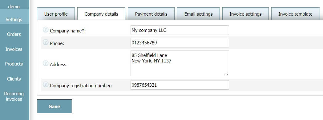 User Profile - Business Details User Profile - Business Details