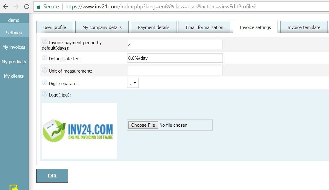 Invoice Settings Invoice Settings