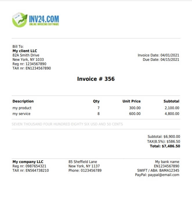 PDF invoice example: