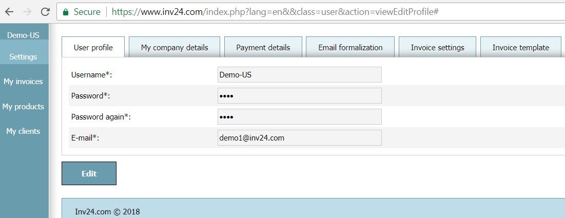 User profile - Settings