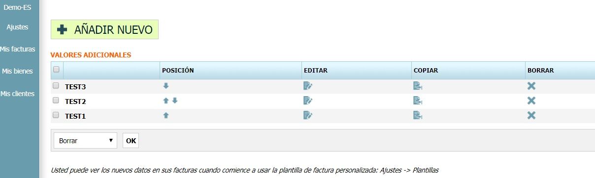 Valores adicionales