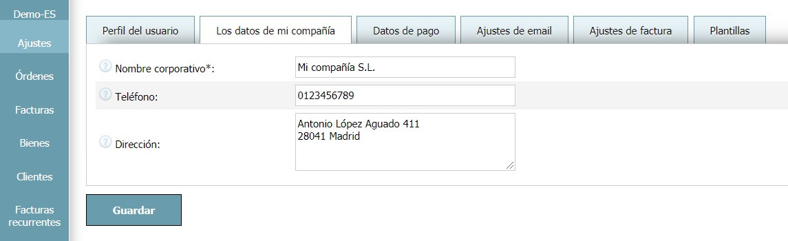 Perfil del usuario - Los datos de mi compañía Perfil del usuario - Los datos de mi compañía