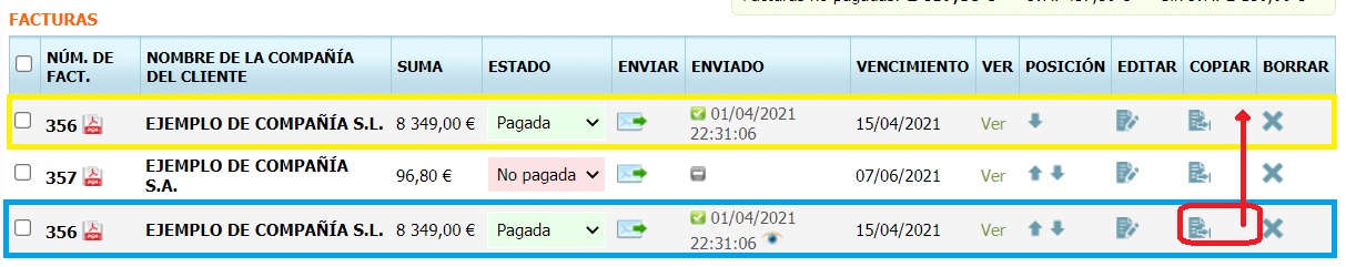 Cómo copiar una factura
