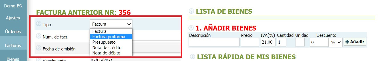 Cómo crear una factura proforma