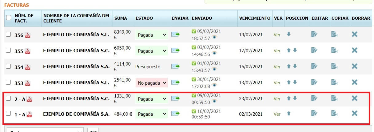 Facturas recurrentes Facturas recurrentes