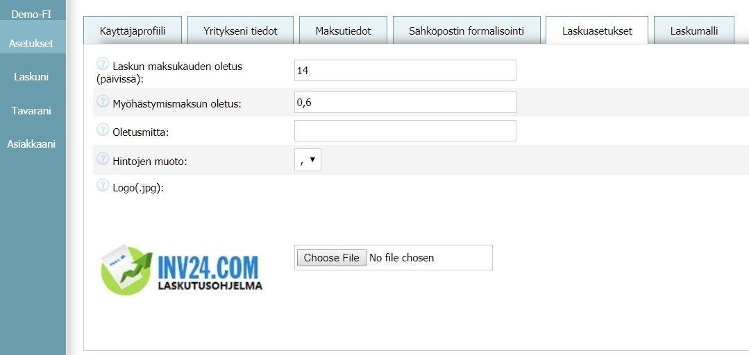 Laskuasetukset Laskuasetukset