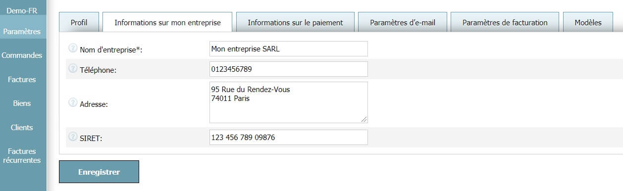 Profil - Informations sur mon entreprise Profil - Informations sur mon entreprise