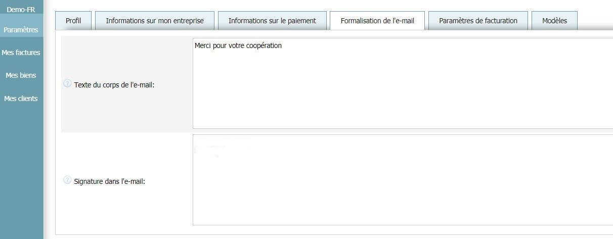 Profil - Paramètres d’e-mail