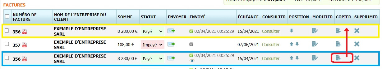 Comment copier une facture