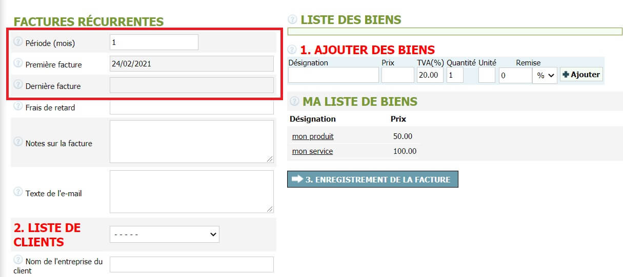 Comment créer des factures récurrentes