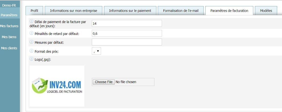 Paramètres de facturation