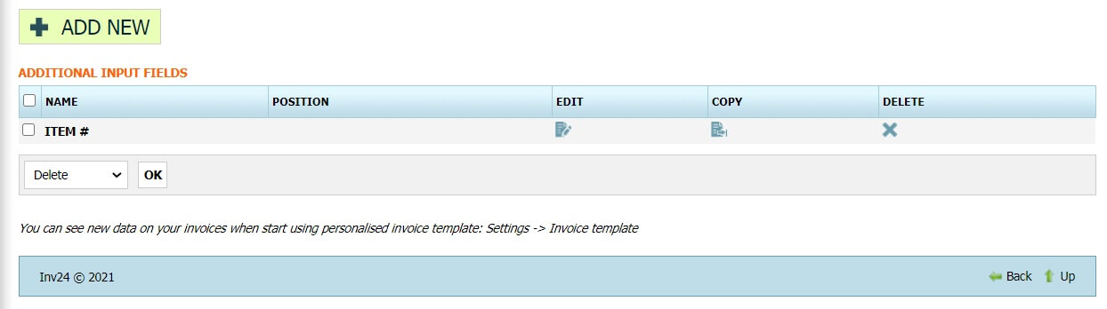 Additional input fields Additional input fields