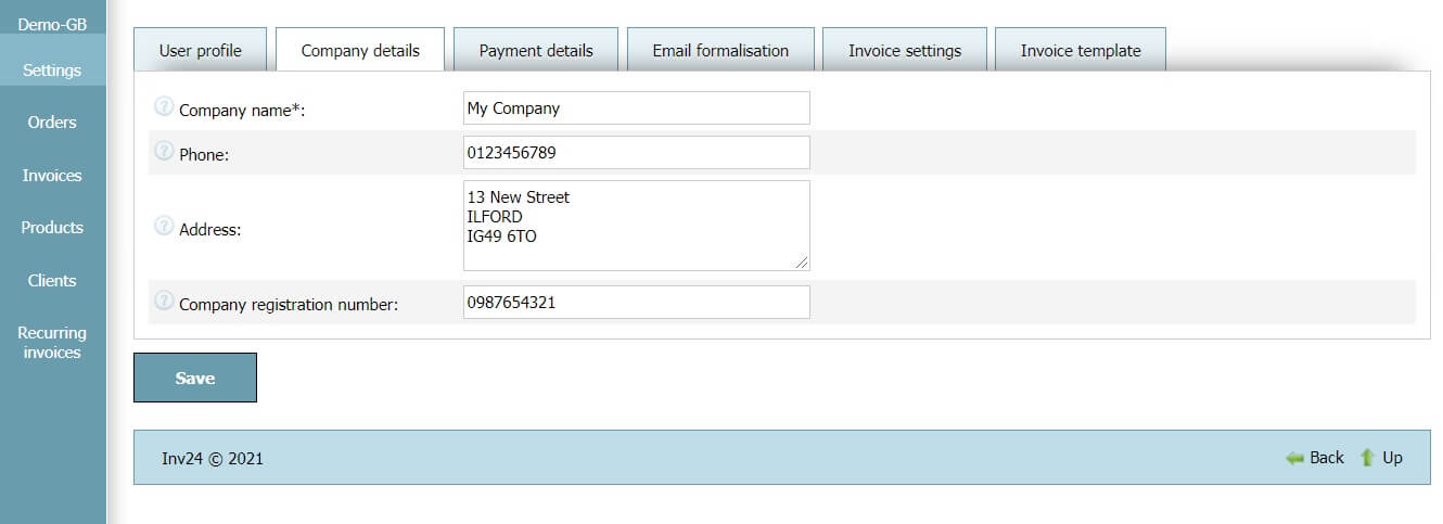 User profile - Company details User profile - Company details