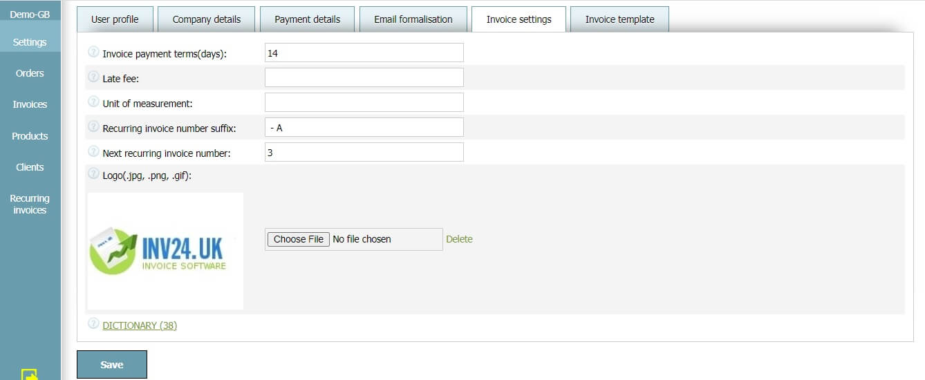 Invoice settings Invoice settings