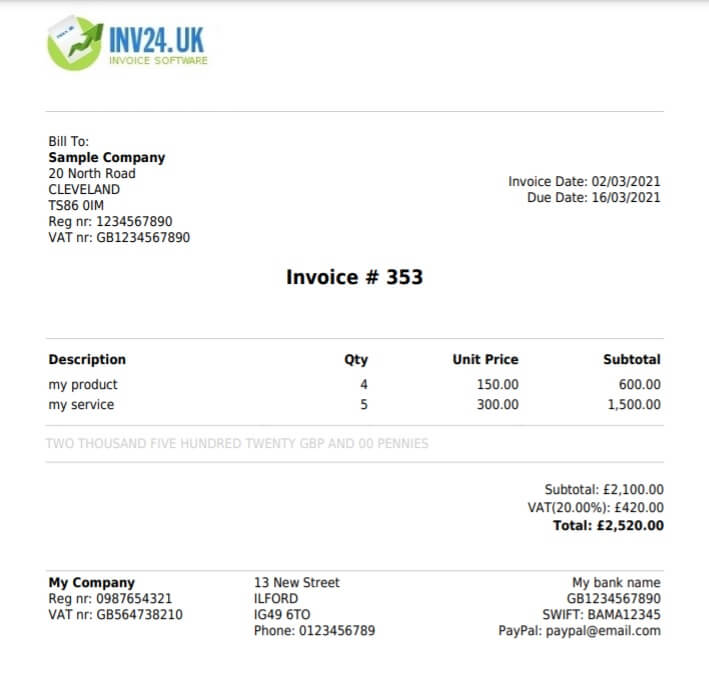 PDF invoice example: