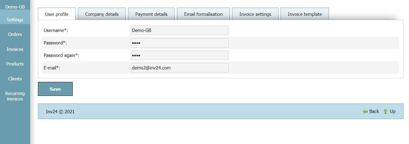 User profile - Settings User profile - Settings