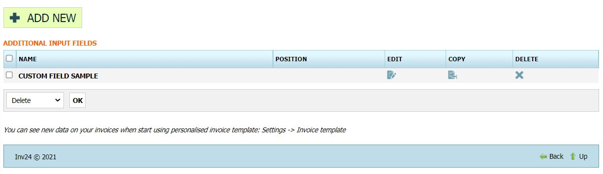 Additional input fields Additional input fields