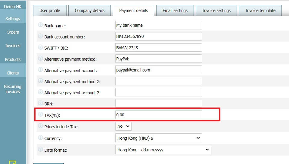 How to make an invoice without TAX