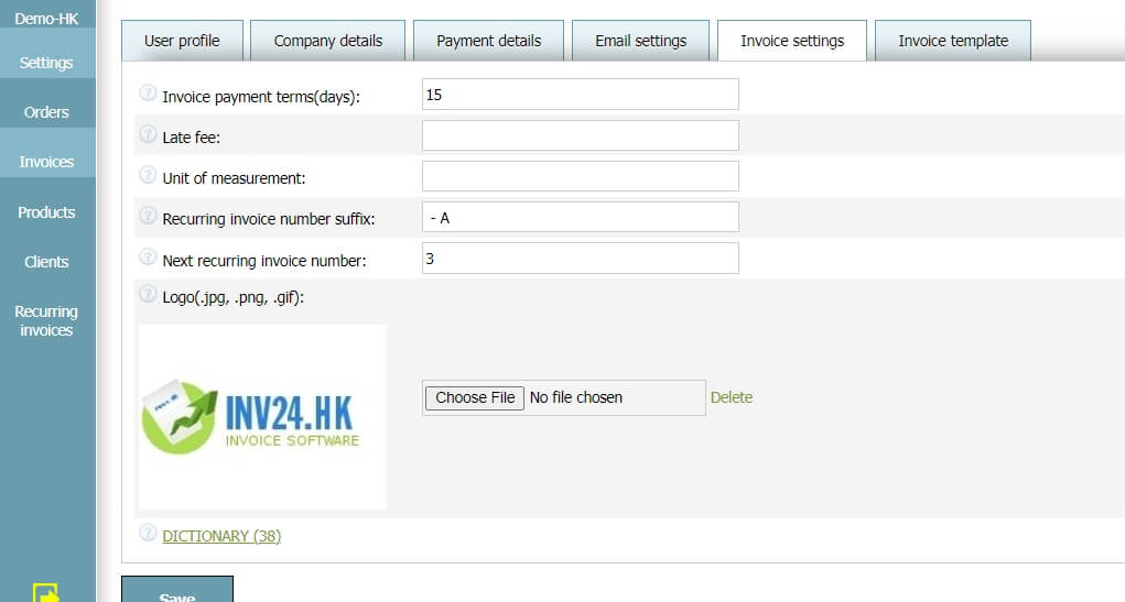 Invoice Settings Invoice Settings