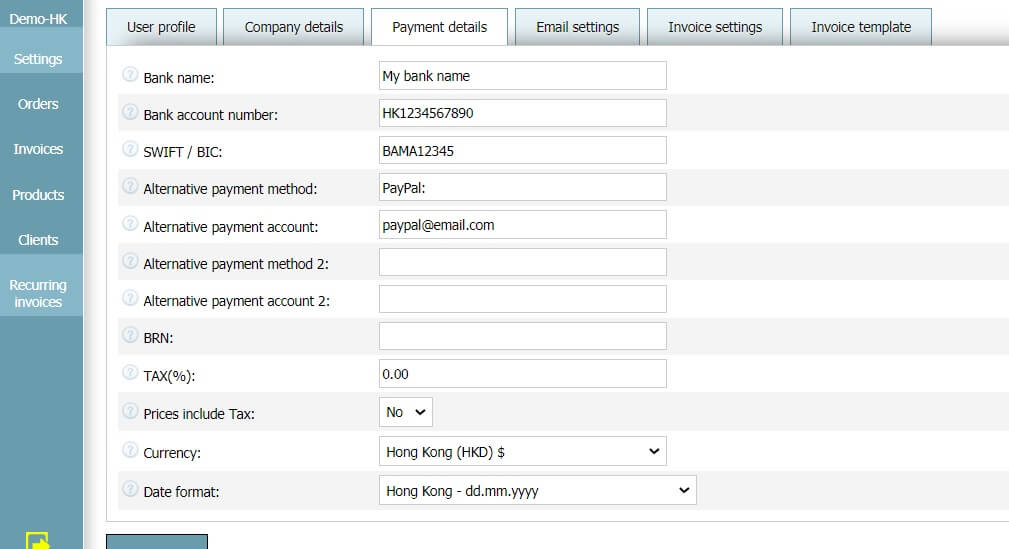 User Profile - Payment Details User Profile - Payment Details