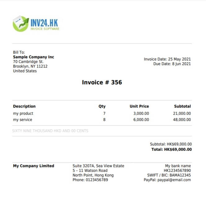 PDF invoice example: