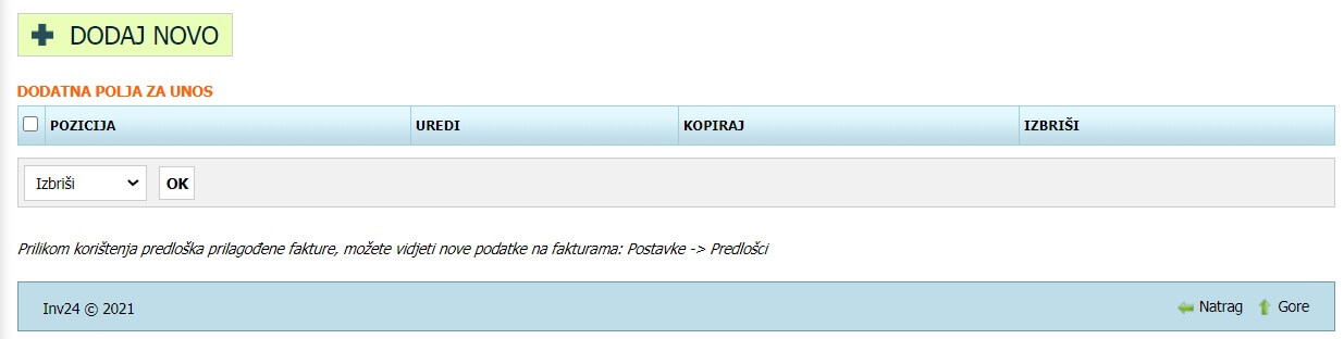 Dodatna polja za unos Dodatna polja za unos