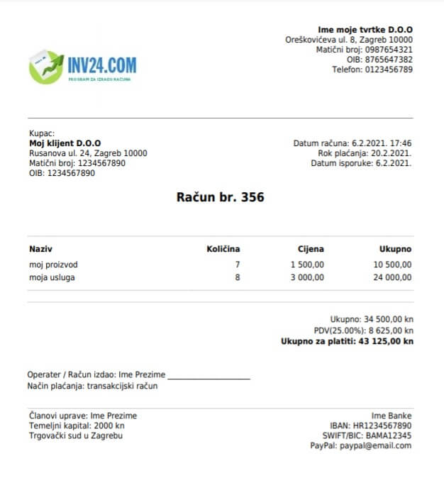 Primjer PDF računa: Primjer PDF računa: