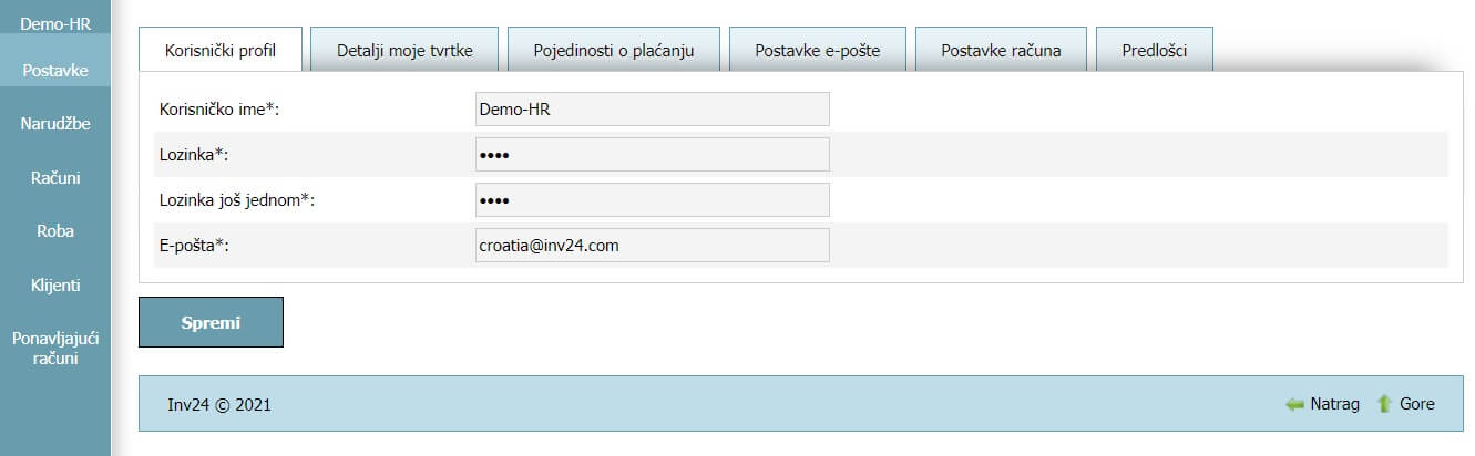 Korisnički profil - Postavke Korisnički profil - Postavke