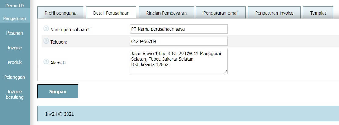 Profil pengguna - Detail perusahaan