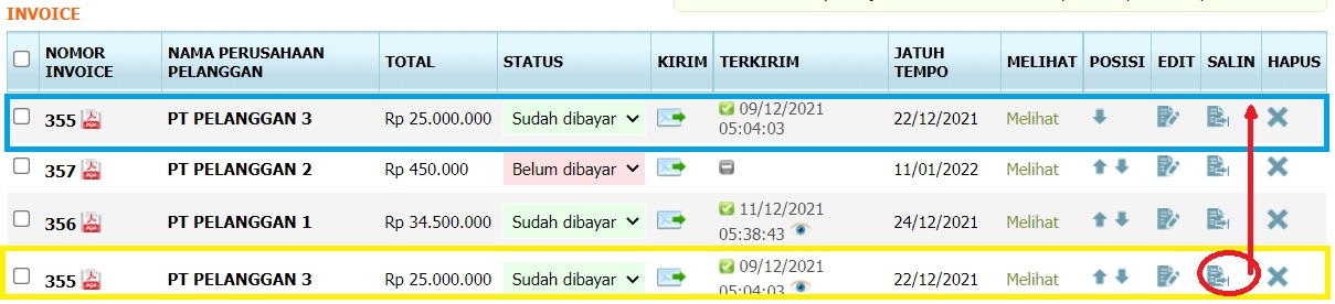 cara menyalin invoice