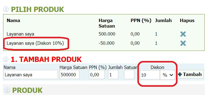 Cara membuat invoice dengan diskon