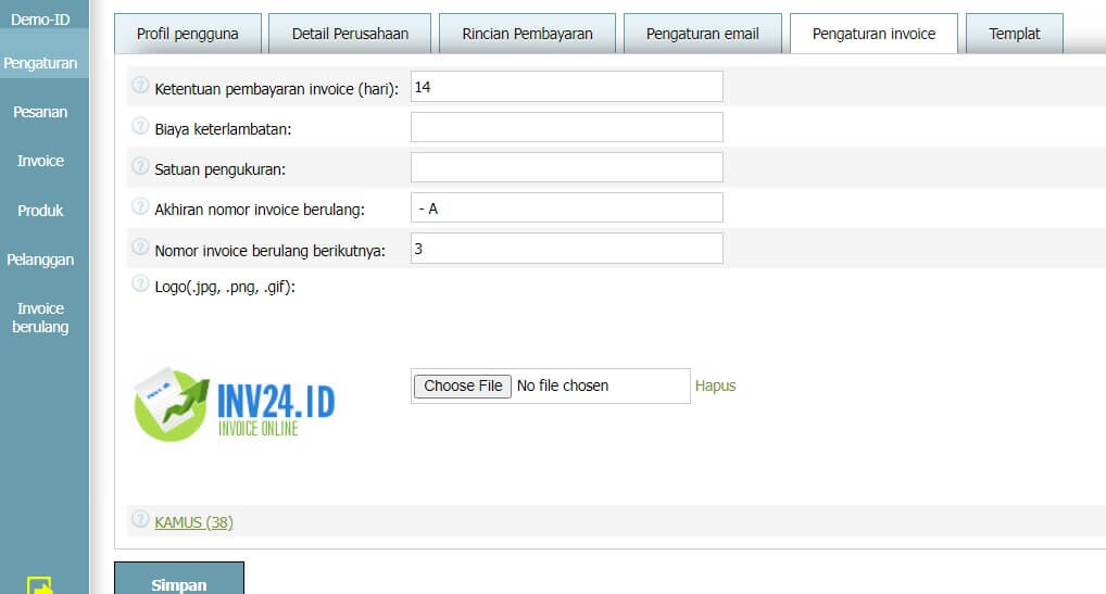 Pengaturan invoice