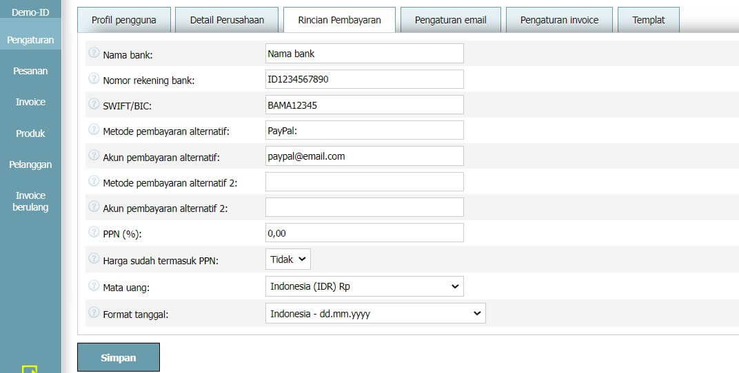 Profil pengguna - Rincian pembayaran Profil pengguna - Rincian pembayaran
