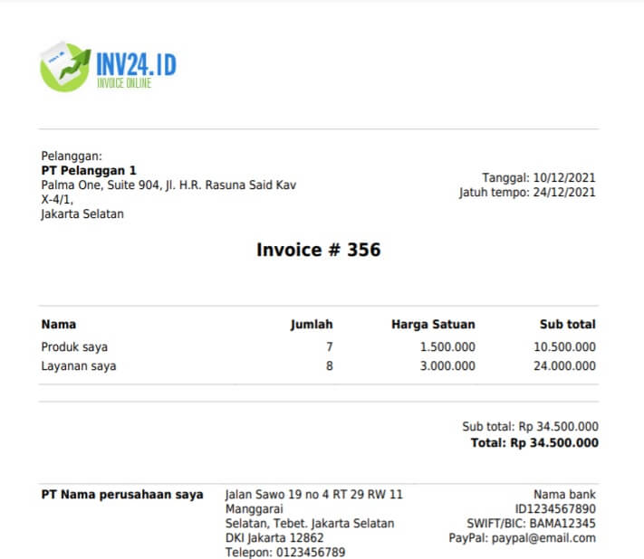 Contoh invoice PDF: