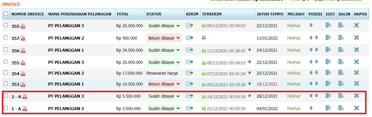 Invoice berulang Invoice berulang