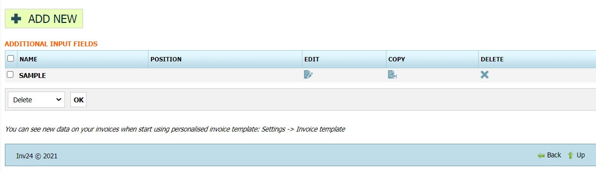 Additional input fields Additional input fields