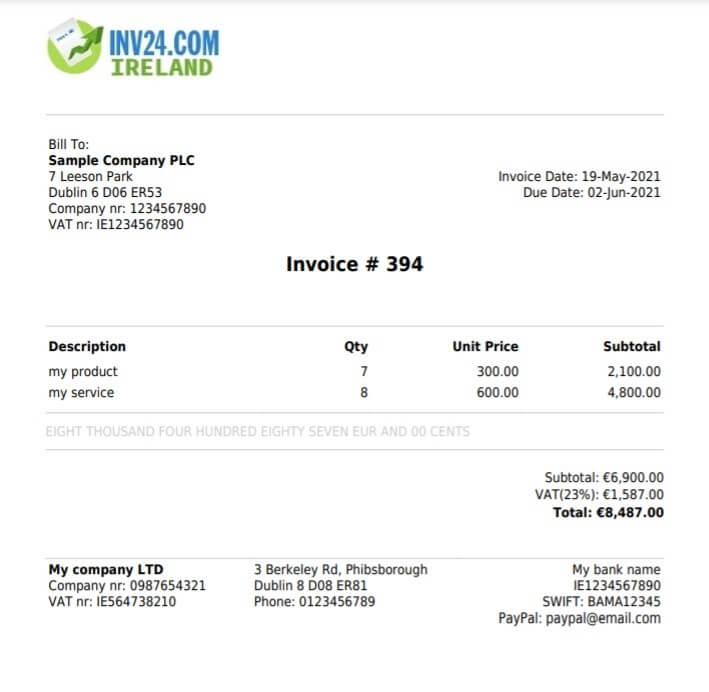 PDF invoice example: