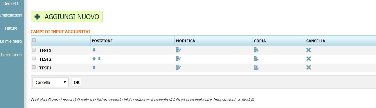 Campi di input aggiuntivi