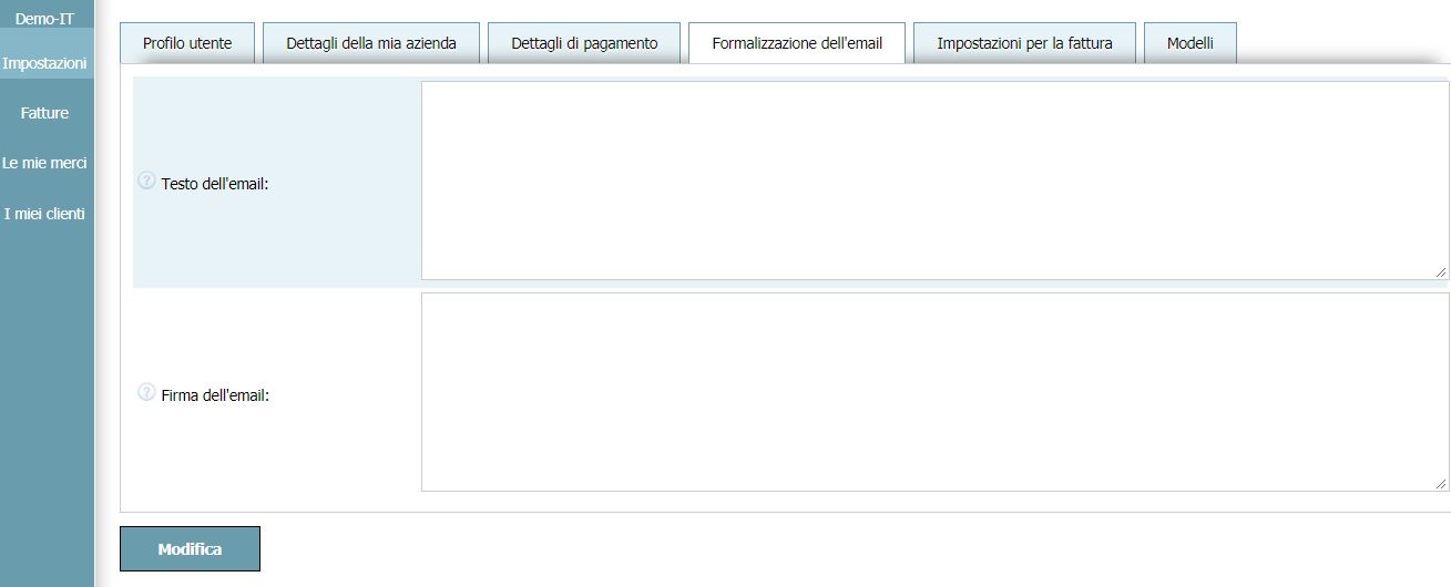 Profilo utente - Impostazioni e-mail
Profilo utente - Impostazioni e-mail